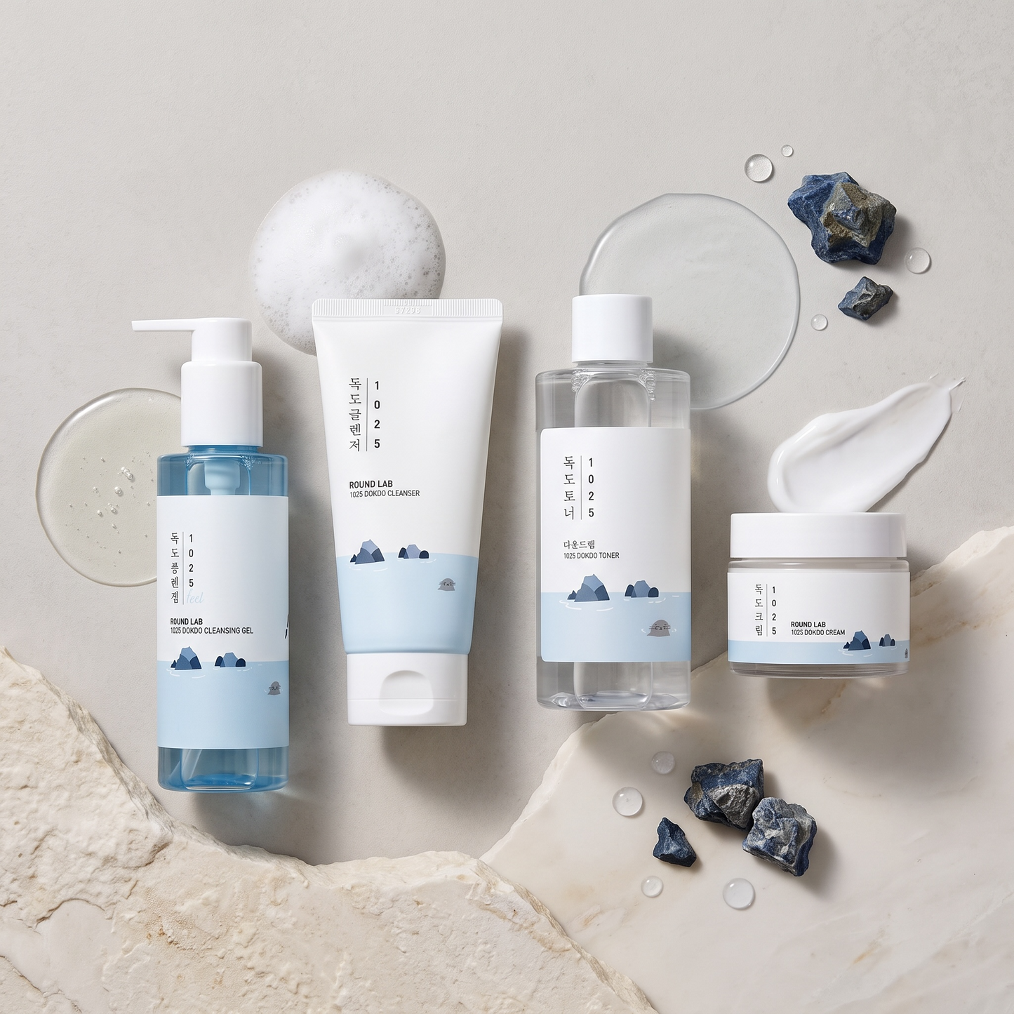 KIT Rotina Completa — Round Lab 1025 Dokdo Cleansing Oil + Cleanser + Toner + Cream