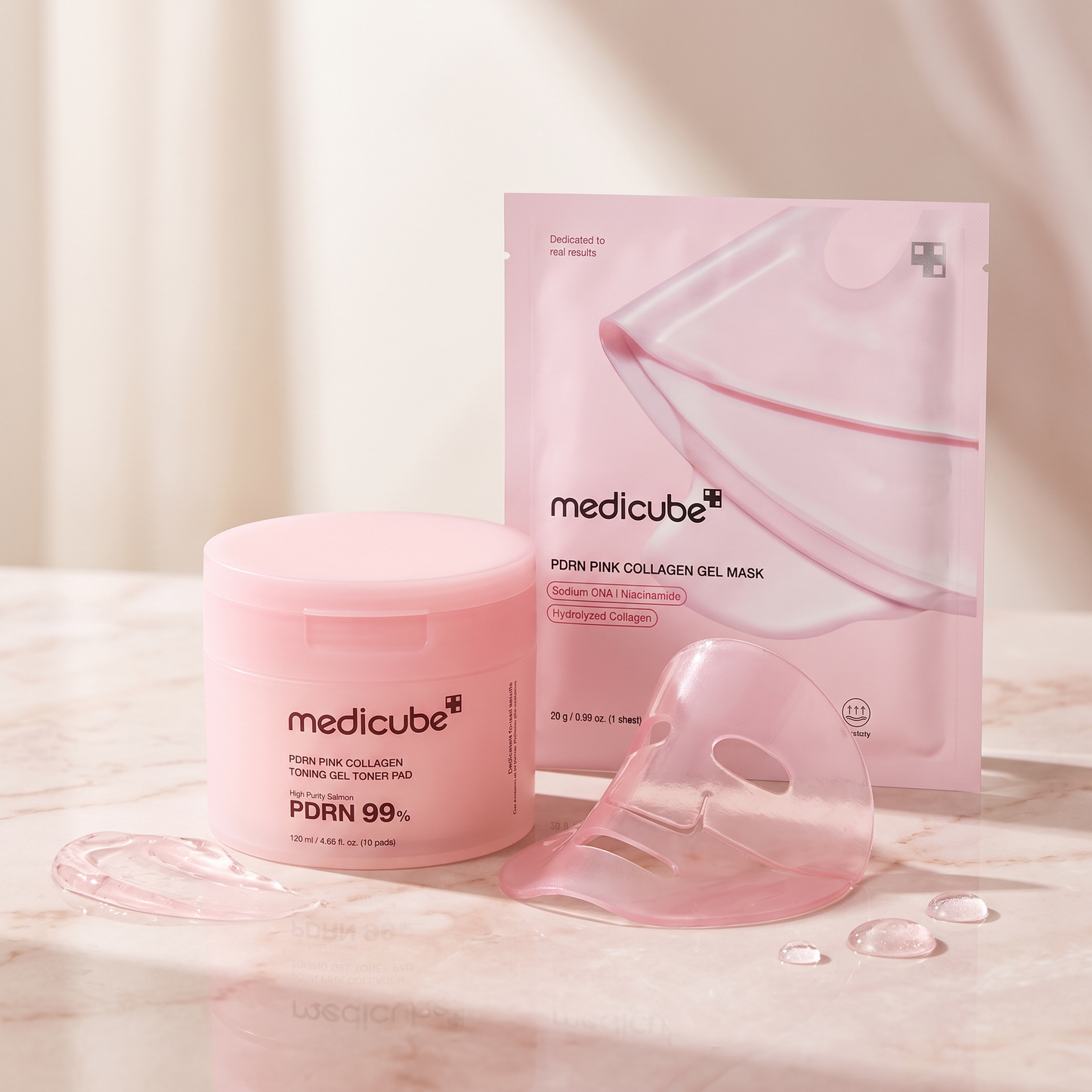 KIT Glow PDRN — MEDICUBE Toning Gel Toner Pad 120ml + Pink Collagen Gel Mask
